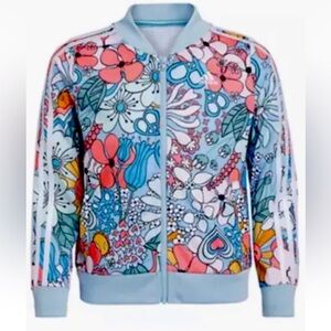 Adidas Floral Print Tricot Jacket Girls Lightweight Blue Sun L (14)
